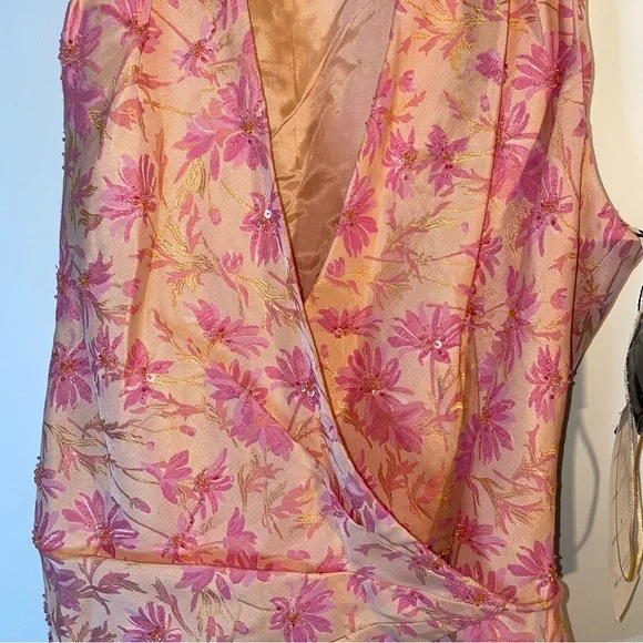 Carmen Marc Valvo Pink Orange Beaded Floral Wrap Blouse Top 8 - Picture 2 of 8